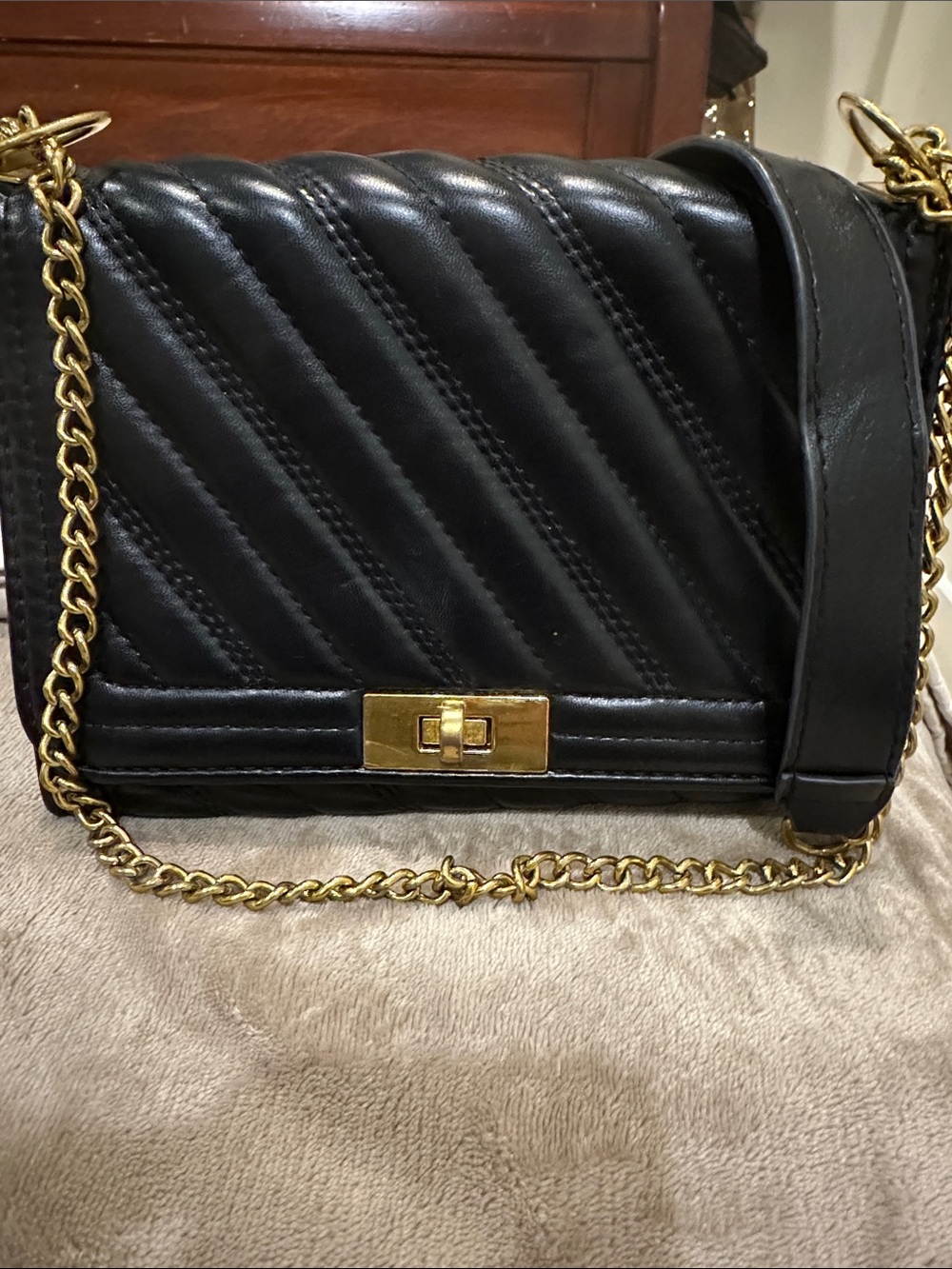 Quilted Black Leather Chain Shoulder Bag